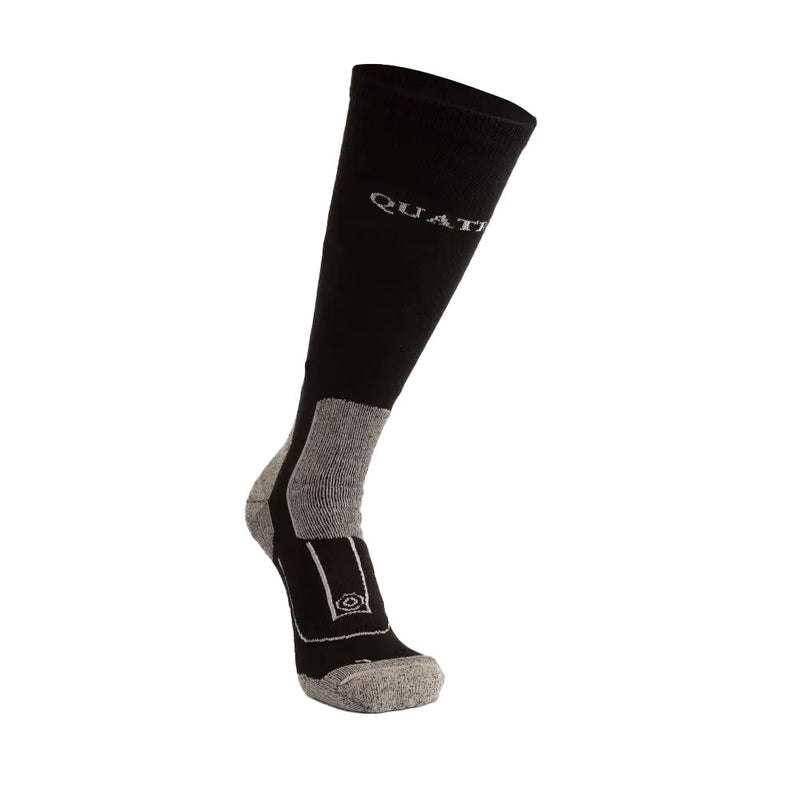 Load image into Gallery viewer, Quatro Gumboot Sock Black (2 Pack) features a black knee-high athletic sock with gray reinforcement at heel, toe, and midfoot, ideal for safety workwear. Designed with cushioning and ventilation ribs for comfort.