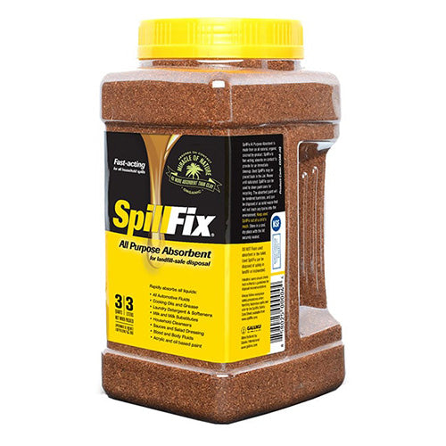 SpillFix Absorbent Peat 3L in a yellow plastic container with a black handle, designed for efficiently absorbing spills, ensuring a safe workplace. Ideal for oils, fuels, and chemicals.
