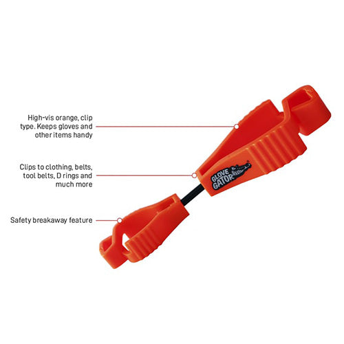 Gator Dual Glove Clip, a practical tool for securing gloves, shown close-up. Designed to attach to a belt loop, keeping gloves accessible and secure, perfect for safety-conscious work environments.