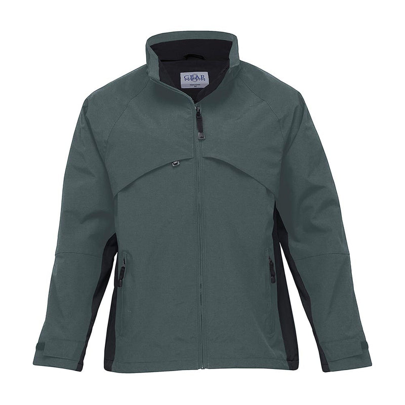 Load image into Gallery viewer, Gravity Ripstop Lined Jacket featuring a grey design with black trim, four front zippered pockets, underarm ventilation zips, and a hidden tuck away hood, ideal for workplace safety and comfort.