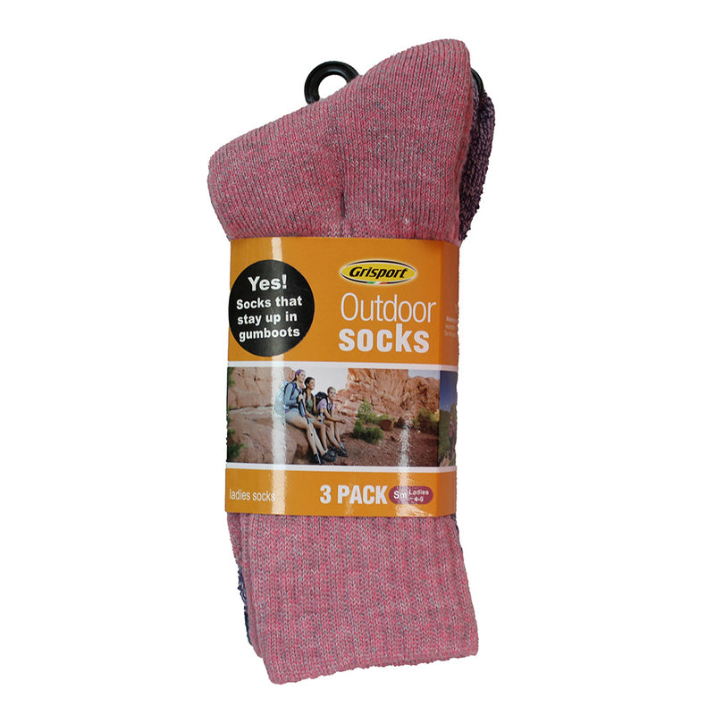 Load image into Gallery viewer, Grisport Ladies Outdoor Socks Pack/3, designed for outdoor comfort, features ribbed, shin-high, breathable cotton mix socks, perfect for safety and workwear environments. Ideal for maintaining warmth and support outdoors.