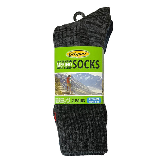Grisport Merino Wool Blend Socks: Pack/2, showcasing two pairs of durable, large-sized outdoor socks. Ideal for hiking, these socks offer superior comfort, moisture management, and a snug fit, reflecting Active Safety's commitment to quality.