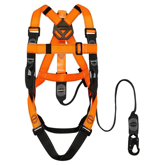 LINQ Essential Harness W/ 2m Lanyard: M-L features a Pebble Weave Webbing design with a large dorsal D ring and articulated chest strap for secure, comfortable fit, ideal for height safety.