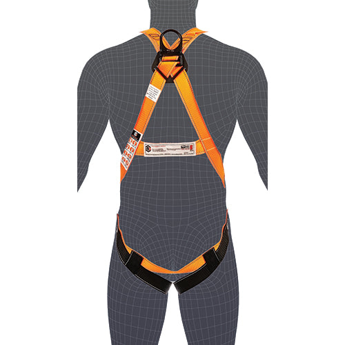 Mannequin showcasing the LINQ Full Body Harness With Quick Release Buckles, featuring large dorsal Dee ring and front belay loops, ideal for fall arrest and positioning restraint applications. Australian designed, AS/NZS 1891.1 compliant.
