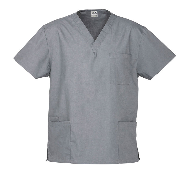 Load image into Gallery viewer, Bizcare Unisex Classic Scrubs Top featuring a traditional V-neck design, close-up of functional lower front pockets, and soft touch fabric, ideal for workplace comfort and efficiency, typical of Active Safety's offerings.