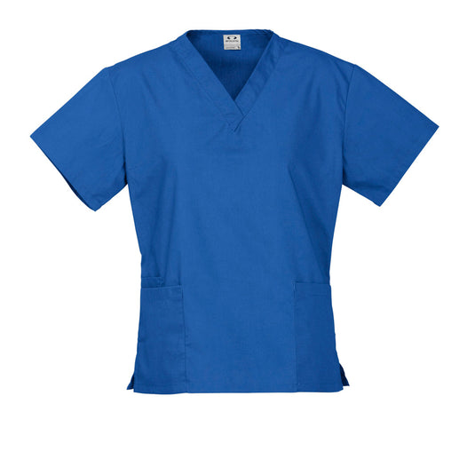 Bizcare Womens Classic Scrub Top featuring a traditional V-neck and front pockets with concealed inner pockets, crafted from high-performance, soft touch fabric with natural stretch for enhanced comfort.