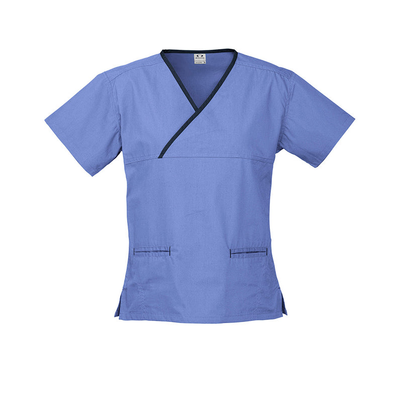 Load image into Gallery viewer, Biz Womens Contrast Scrub Top features a stylish crossover design with contrast trim and two front welt pockets. Made from soft touch, natural stretch fabric, perfect for ease of movement in demanding environments.