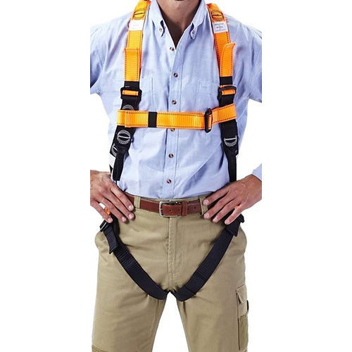 LINQ Tactician Rigger Harness on a man, showcasing its full-body design with shoulder and waist straps, ideal for construction or height safety, featuring innovative suspension trauma strap and secure buckles.