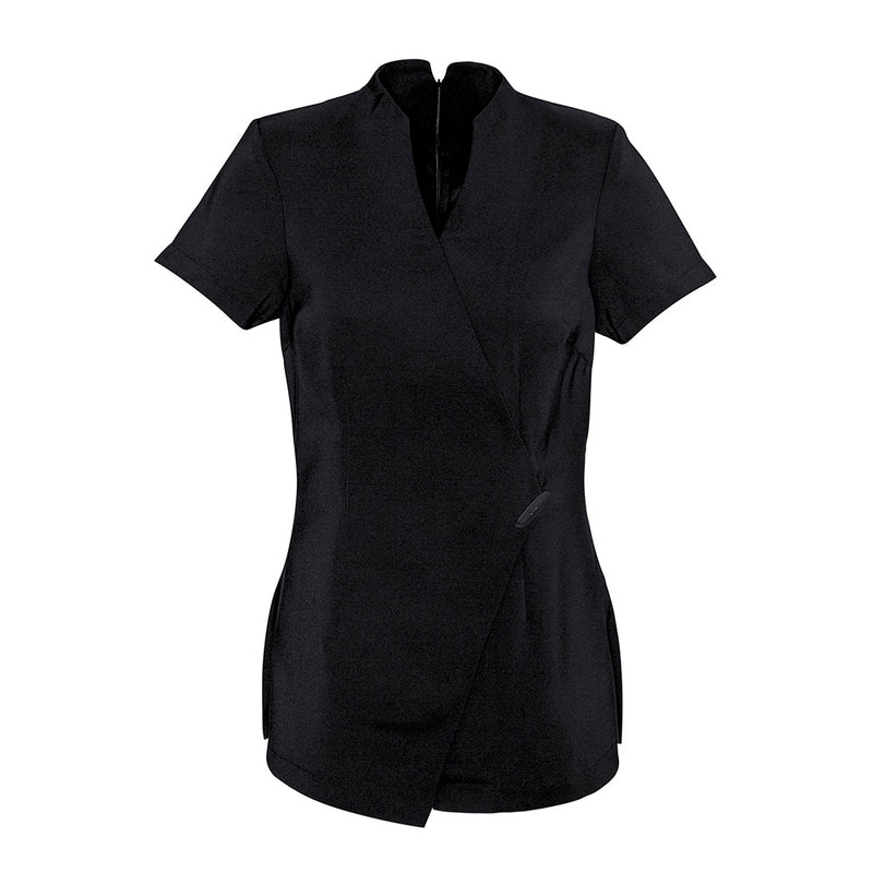 Load image into Gallery viewer, Biz Womens Spa Tunic featuring an asymmetrical faux wrap front and elegant neckline, crafted from premium stretch fabric with linen-like appearance, ideal for professional uniforms, combining style with practicality and comfort.