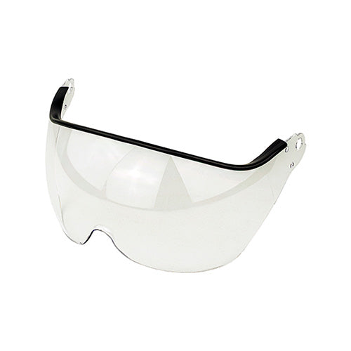 Qtech Helmet Visor: Clear—this impact-rated face shield offers essential eye protection when attached to the Qtech Helmet, easily clipping up or down for convenience during safety tasks.