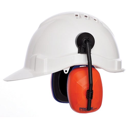 Pro Viper Hard Hat Earmuffs Class 5 with solid ear cup construction and soft cushions for comfort, designed for noise protection up to 110dB. Ideal for pairing with ProChoice hard hats.