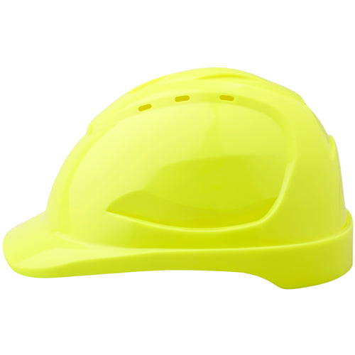 Pro V9 Vented Hard Hat: Fluoro Yellow - A sleek, ergonomic design with nine air vents for optimal airflow, ensuring comfort and safety. Ideal for workplace safety from Active Safety's PPE range.