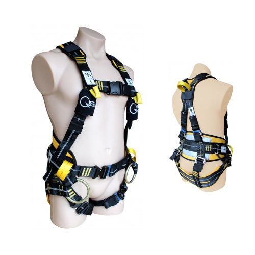 Mannequin showcasing the Hire Full Body Harness, available for rent at Active Safety. The harness is suitable for height safety, with flexible rental options including daily, weekly, and monthly rates.