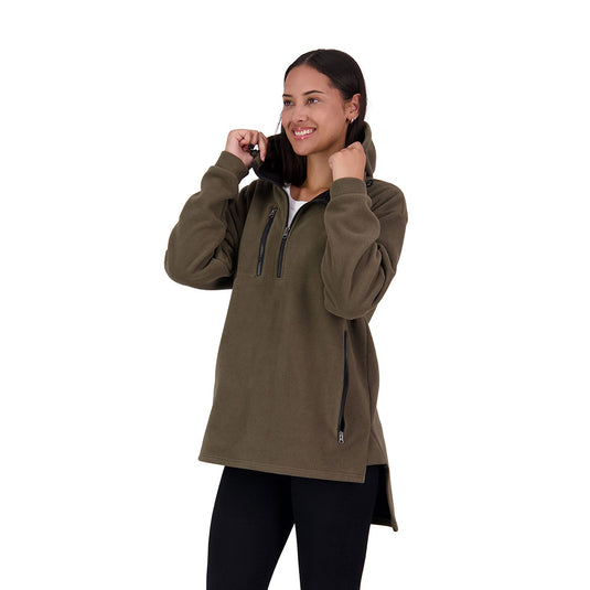 Cloke Hauroko Unisex Windproof Fleece, designed for outdoor resilience with a 3-layer structure. Features a large pouch pocket, adjustable hood, and long tail, ideal for safety-focused adventures.