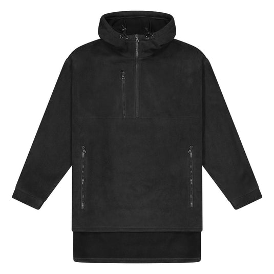 Cloke Hauroko Unisex Windproof Fleece, a 3-layer jacket with adjustable hood and large pouch pocket, designed for ultimate wind and rain protection, embodying durability and functionality for outdoor adventures.