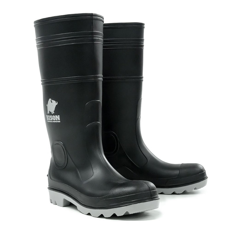 Load image into Gallery viewer, Bison Inca PVC Safety Gumboot featuring a heavy-duty design with a steel toe cap and self-cleaning cleat pattern, ideal for construction and trades, showcased in a robust, flexible style.