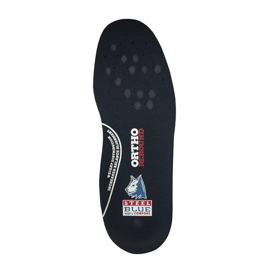 Steel Blue Innersole designed to cushion and support the entire foot, featuring anti-bacterial properties and arch support. Ideal for reducing foot fatigue, made from durable polyurethane for long-lasting wear.