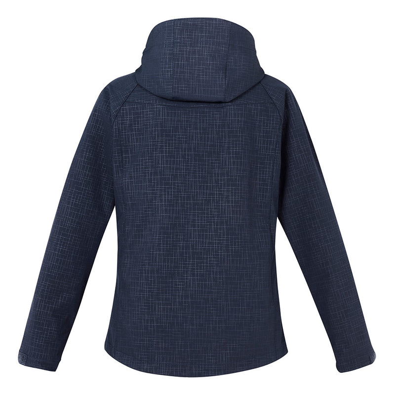 Load image into Gallery viewer, Biz Ladies Geo Jacket, featuring a hood and zippered pockets, showcases a subtle cross-hatch design and adjustable Velcro sleeve cuffs, ideal for active safety environments.