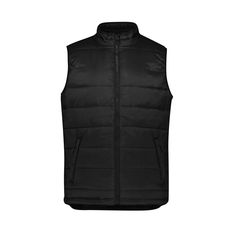 Load image into Gallery viewer, Biz Mens Alpine Vest featuring a sleek, lightweight design with a showerproof nylon shell and recycled insulation. Includes a stand-up wind collar, full zip front, ergonomic zip pockets, and longer back tail.