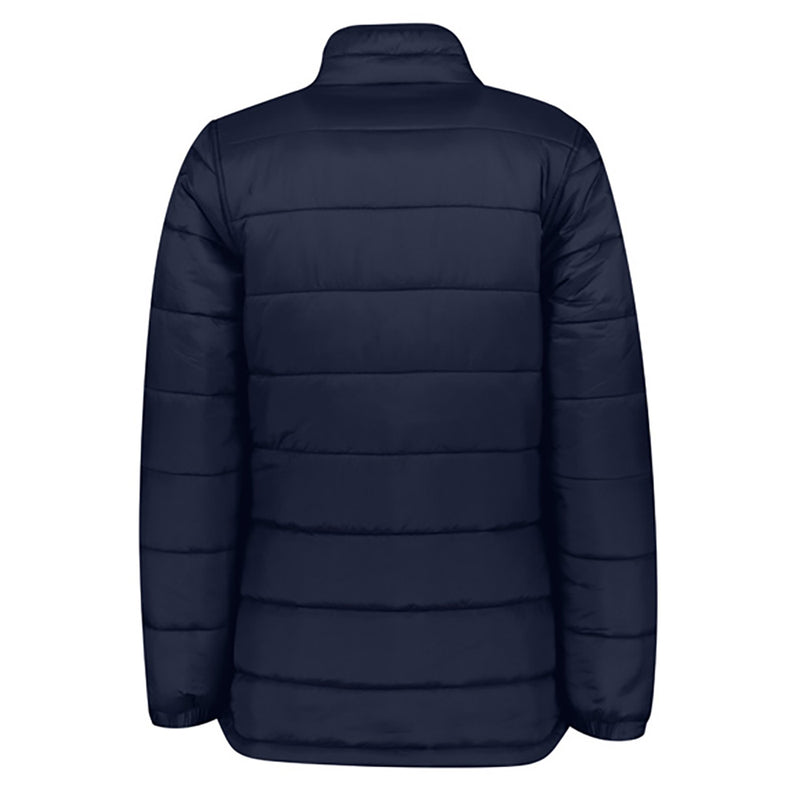Load image into Gallery viewer, Biz Alpine Ladies Puffer Jacket from Active Safety, showcasing a back view with a stand-up wind collar and ergonomic zip pockets, designed for durability and eco-friendly insulation. Ideal for outdoor workwear.