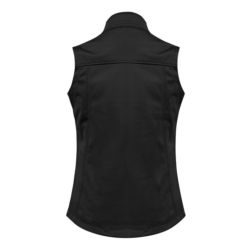 Load image into Gallery viewer, Biz Ladies Soft Shell Vest with a stand-up collar and two-way front zip, featuring a zippered chest pocket with audio port access, embodying functional fashion for workplace safety and comfort.