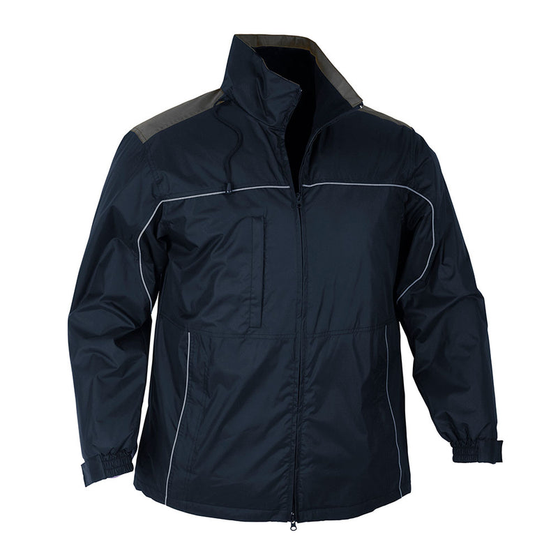 Load image into Gallery viewer, Biz Unisex Reactor Jacket featuring a high wind collar, stow-away hood, and zippered pockets. Ideal for cold weather with its medium weight and water-repellent exterior.