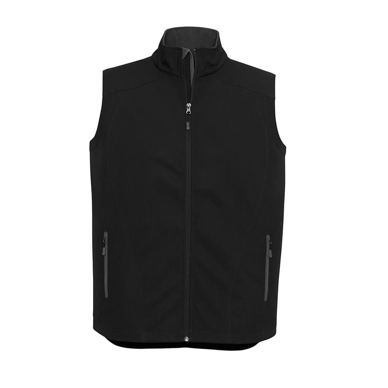 Load image into Gallery viewer, Biz Men's Geneva Vest featuring zippers, a stand-up collar with chin guard, and side zippered pockets with toggles, designed for practicality and comfort. Ideal for workplace safety and uniform needs.
