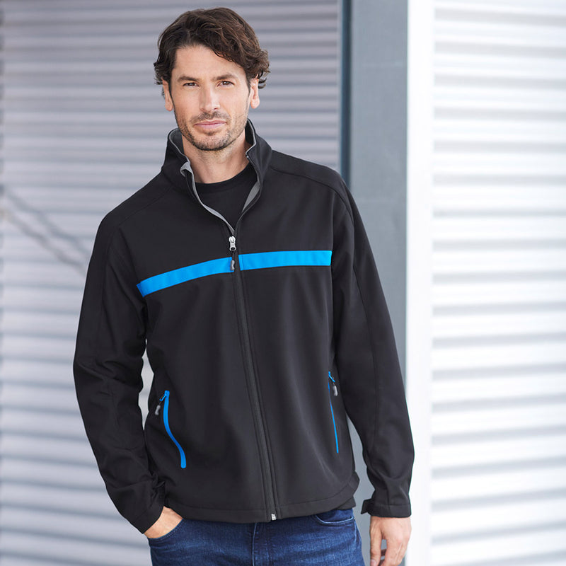Load image into Gallery viewer, Biz Unisex Charger Jacket with bold color blocking, featuring a stand-up collar, contrast zippered pockets, and a 3-layer BIZ TECH™ outer shell for water repellency, breathability, and windproof protection.