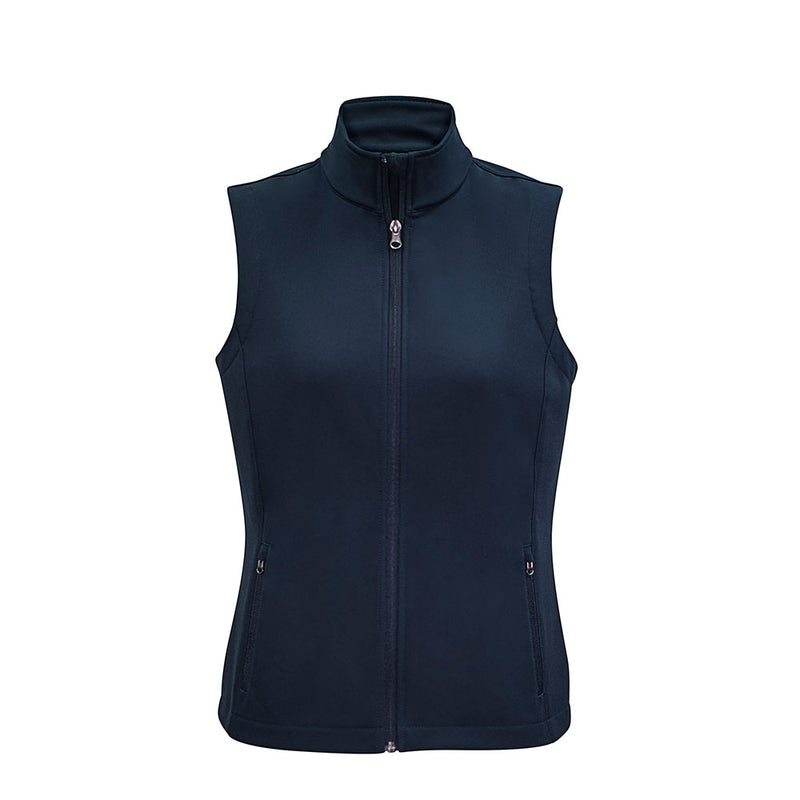 Load image into Gallery viewer, Biz Ladies Apex Vest features a sleek design with a zipper and stand-up collar, perfect for active environments. Lightly water repellent and wind resistant, it offers enhanced warmth with a scalloped back.