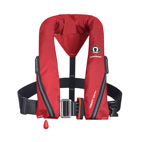Crewfit Sport 165N Automatic Inflatable Lifejacket, featuring a robust design with a buckle adjuster and black strap, ensuring safety and comfort with its compact and lightweight form for water activities.