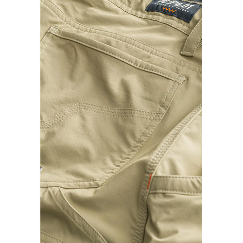 Close-up of the Jet-Lite Utility Short pocket, showcasing its reinforced design and custom side entry shape, ideal for workwear and safety applications from Active Safety's durable clothing line.