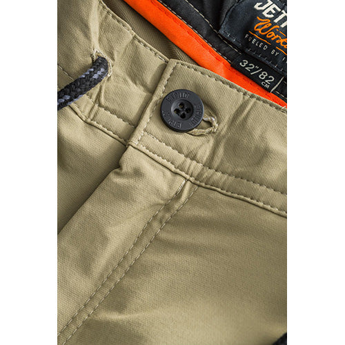 Load image into Gallery viewer, Close-up of the Jet-Lite Utility Short's button and reinforced pocket, showcasing the durable construction and attention to detail, ideal for Active Safety's high-performance workwear collection.