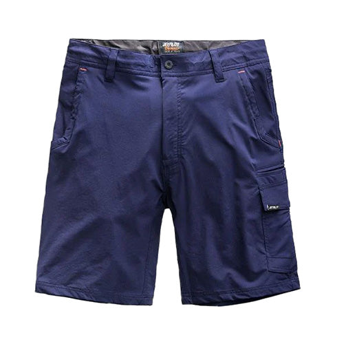 Jet-Lite Utility Short with reinforced pockets, straight-fit design, and triple stitch construction, ideal for workwear. Features include engineered pockets for heavy-duty phone cases and a rear carpenter pocket.