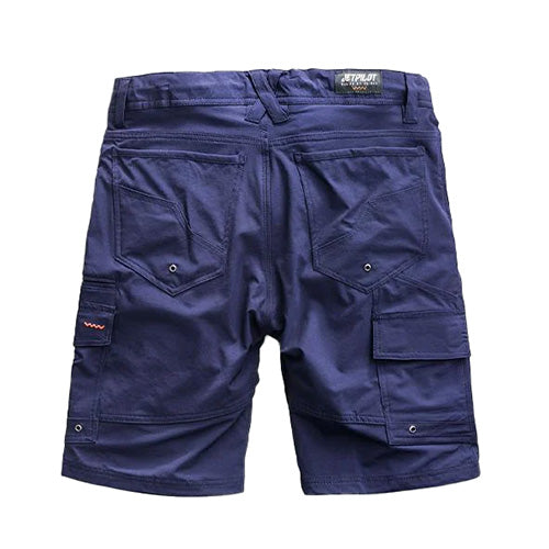Jet-Lite Utility Shorts with reinforced pockets and a straight-fit design, ideal for active work environments. Features include a performance gusset, YKK zipper, and UV protection, embodying durability and functionality.