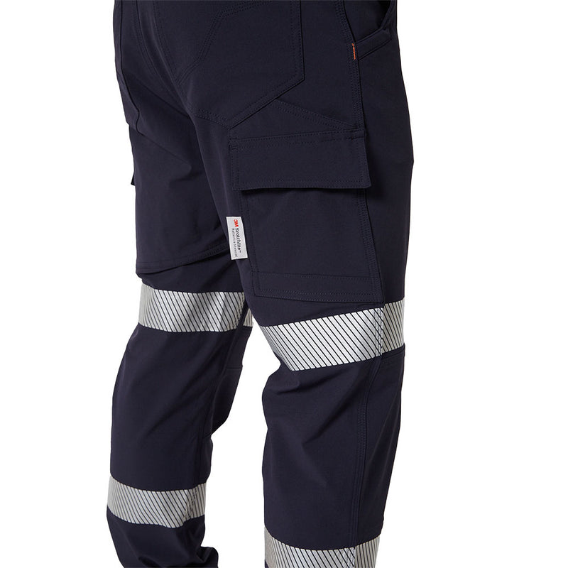 Load image into Gallery viewer, Jetpilot Jet-Lite Stretch Tape Utility Pant, Navy, showcasing cargo pockets and reflective 3M Scotchlite bands for enhanced visibility, ideal for safety-focused work environments and outdoor activities.