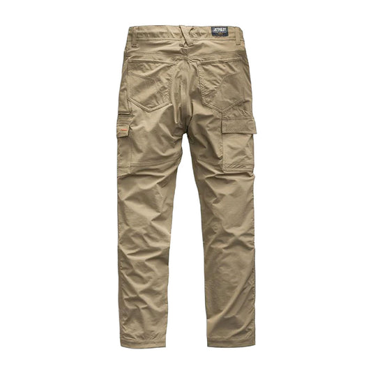 Jetpilot Jet-Lite Utility Pant featuring rear patch and large flap-closure cargo pockets, reinforced knees, and custom side entry pocket for clips. Ideal for safety and work environments, emphasizing durability and functionality.