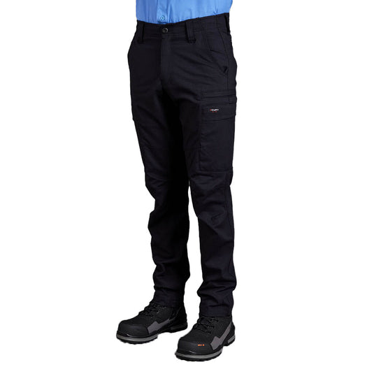 King Gee Workcool Ripstop Pro Pant shown worn, highlighting durable stretch ripstop fabric, comfort gel waistband, and multiple functional pockets, ideal for active safety and work environments.
