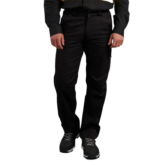 King Gee Workcool Trouser with a modern contoured fit, features behind-the-knee cooling vents, ten multifunctional pockets, and extra reinforcement through triple stitching, ideal for comfort in hot work conditions.