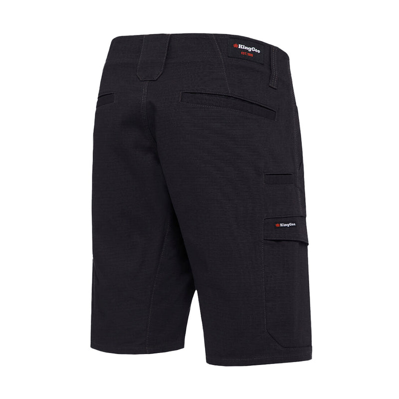 Load image into Gallery viewer, King Gee Workcool Pro Shorts featuring a side logo, pocket, and comfort gel waistband, designed for durability and movement with stretch ripstop fabric and multifunctional pockets, ideal for active safety environments.