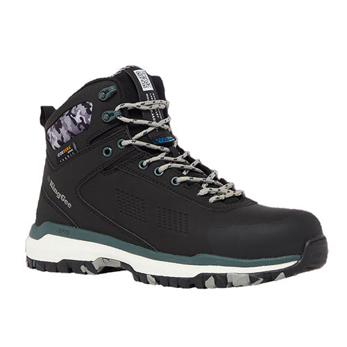 Load image into Gallery viewer, Terra Firma Composite Toe Safety Boot, Black/Green, featuring white laces, a quick release zip, and a robust design, ideal for warehouse and logistics work, exemplifies Active Safety's commitment to high-quality safety footwear.