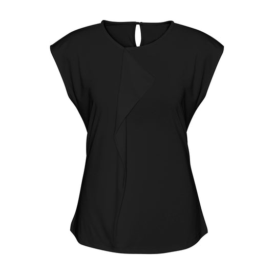 Biz Womens Mia Top featuring a modern pleat fold neck detail designed to accommodate a company logo. Crafted from lightweight, easy-care jersey knit, it offers a flattering, looser fit ideal for workplace uniforms.