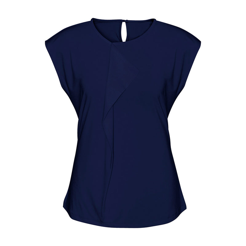 Load image into Gallery viewer, Biz Womens Mia Top featuring a modern pleat fold neck detail, designed for corporate settings. Crafted from lightweight, easy-care jersey knit, it offers a loose fit, ideal for workplace uniforms.