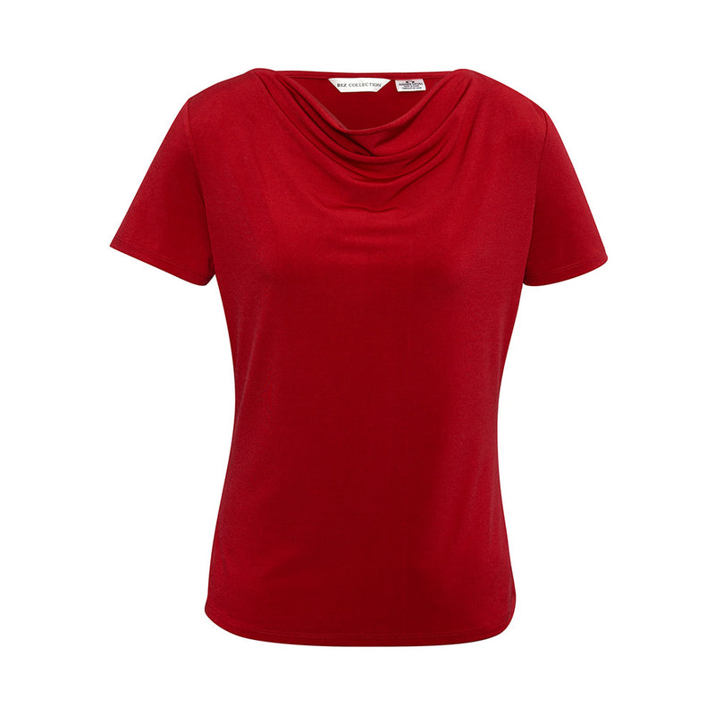 Load image into Gallery viewer, Biz Womens Ava Top featuring a luxurious jersey knit with a gently draped neckline, offering a sophisticated and professional look, ideal for enhancing any career wardrobe with its flattering silhouette.