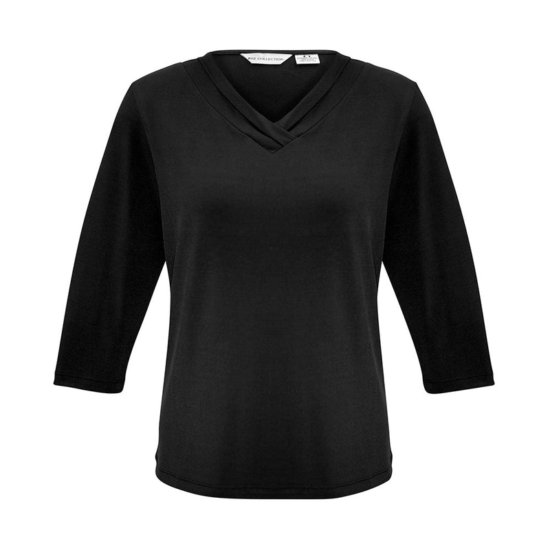 Load image into Gallery viewer, Biz Ladies Lana 3/4 Sleeve Top features a pleat fold V-neck design, offering a stylish yet professional look. Ideal for versatile wear, this top complements workplace attire while maintaining comfort and elegance.