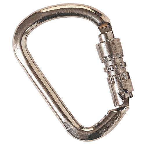 LINQ Triple Action Stainless Steel 27mm Carabiner, showcasing its robust construction and precision engineering. Ideal for height safety, embodying Active Safety's commitment to quality and reliability in workplace equipment.