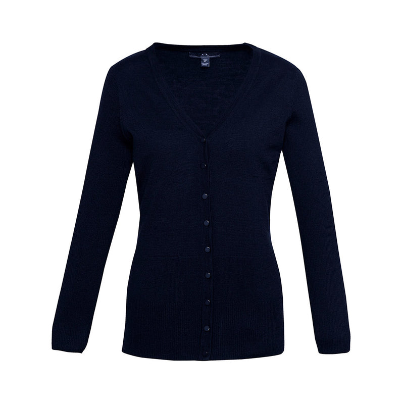 Load image into Gallery viewer, Biz Womens Milano Cardigan, a longline sweater with buttons, features ribbed sleeves and hem detail. Crafted from a durable merino wool blend, it's designed for layering and year-round wear.