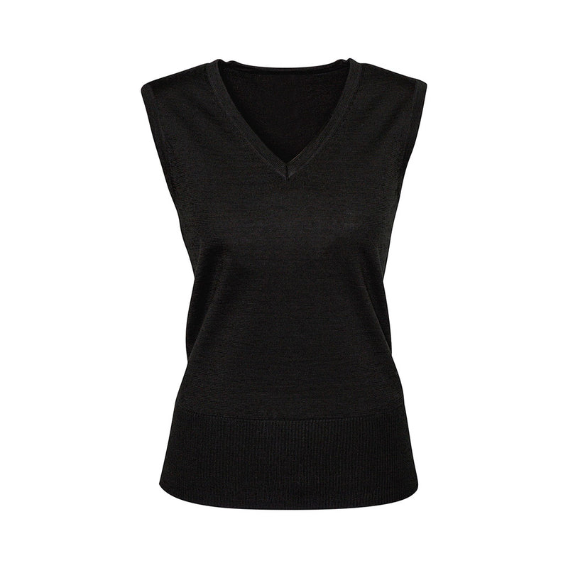 Load image into Gallery viewer, Biz Womens Milano Vest features a contemporary V-neck design, crafted from a durable merino wool blend. This piece is perfect for layering over collared shirts, ideal for both professional and casual settings.