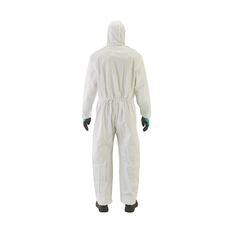 Load image into Gallery viewer, AlphaTec 2000 Comfort Coverall: Carton/40, showing the back view with a cooler AlphaTec 1500 Plus panel for airflow, designed for hot environments. Includes hood, gloves, and boots, ideal for safety-focused industries.