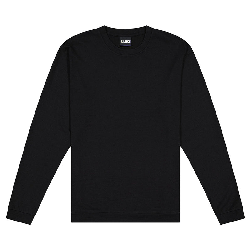 Load image into Gallery viewer, Moeraki Mens Merino Crew Neck Pullover, Black, features a heavyweight merino jersey knit with set-in sleeves and anti-pill finish, ideal for sustainable, odor-resistant workwear from Active Safety.