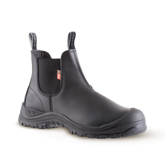 Apex Marsden Safety Boots featuring a sturdy steel toe cap, anti-penetration midsole, and full-grain leather upper. Designed with triple stitching and a Pro-Grip dual density sole for enhanced durability.